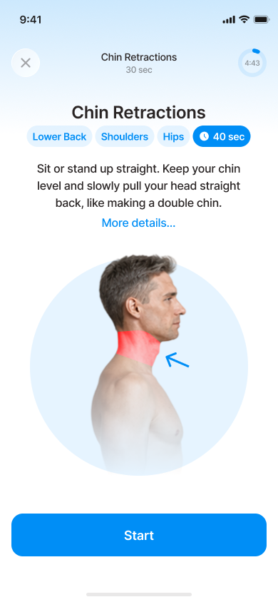 Guided chin retraction exercise with instructions